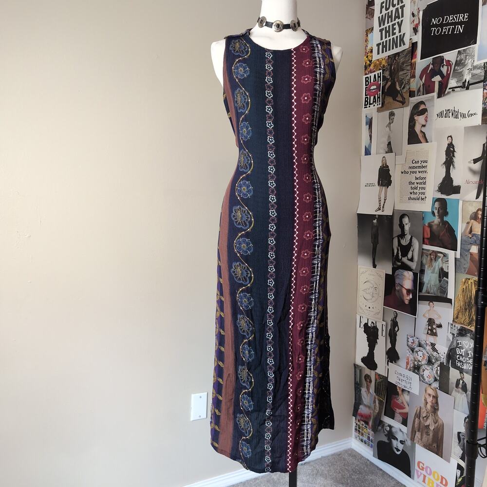 Sleeveless Floral Patchwork Boho Maxi Dress